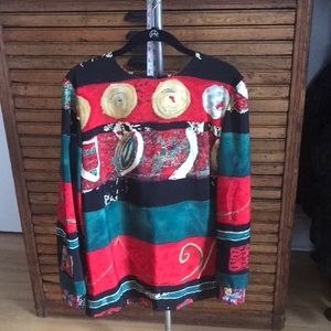 VINTAGE KC Spencer NY Patchwork Holiday Tunic Blouse Shirt